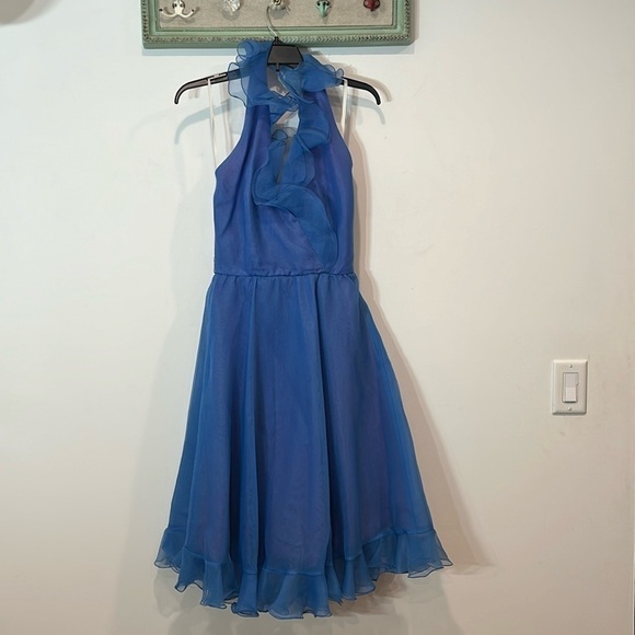 Vintage 60s ruffle faux wrap halter a line midi dress women’s size small / 4 - Picture 1 of 9